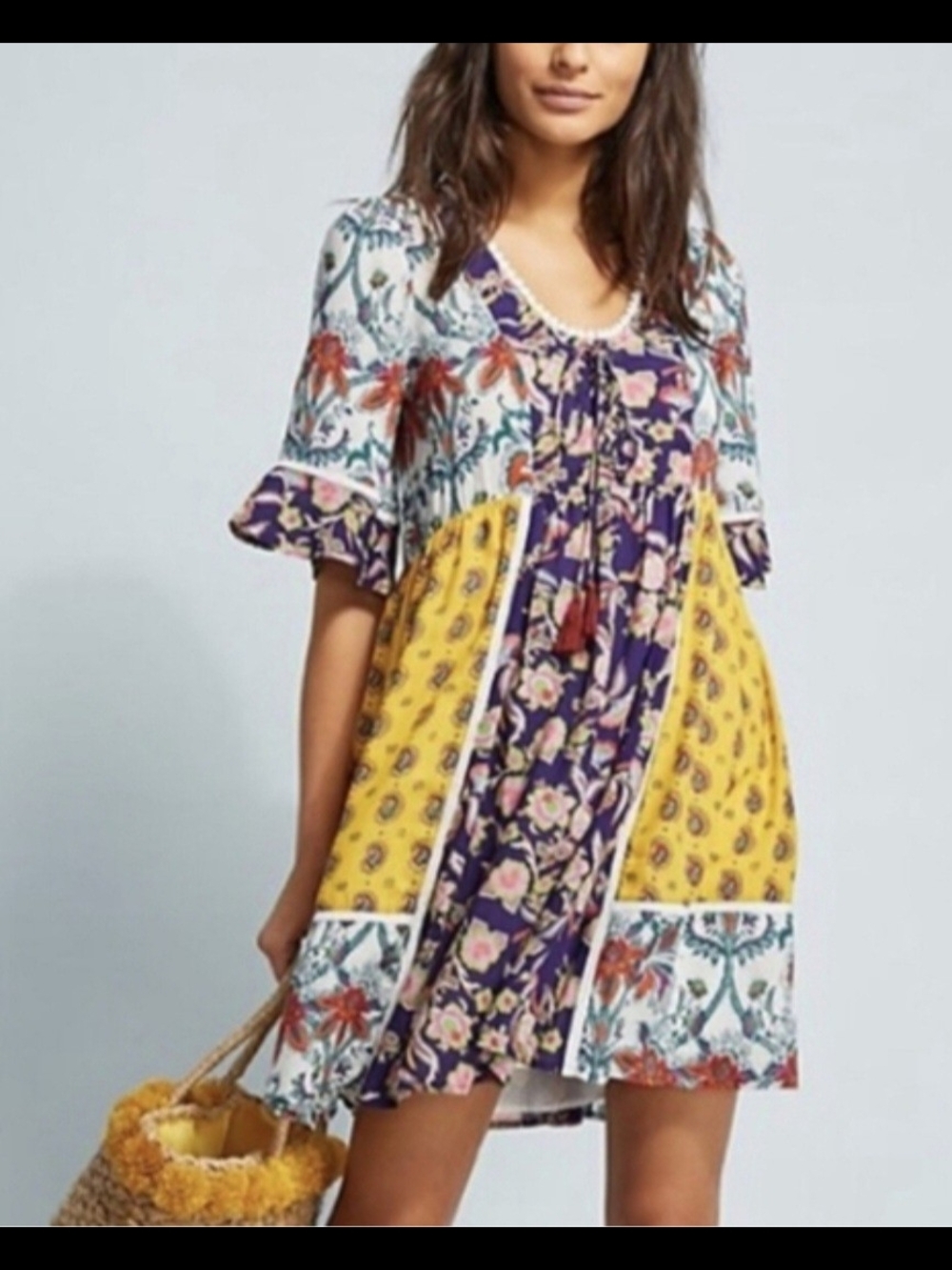 Lilka by Anthropologie Navy Floral Patchwork Dress with Pink Accents - Picture 9 of 9
